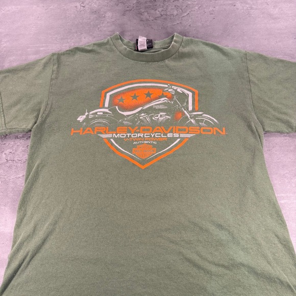 Harley Davidson Motorcycles V Twin Power T Shirt Women Medium Army Olive Green - Picture 1 of 7